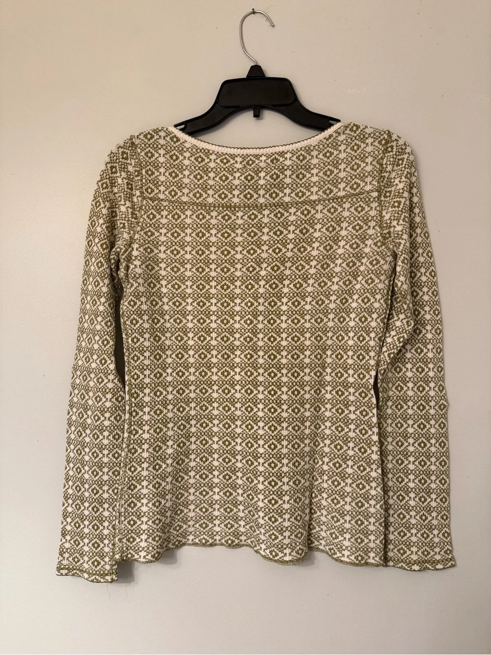 Lucky Brand Olive and Cream Fair Isle Henley Long Sleeve Top - Picture 2 of 3